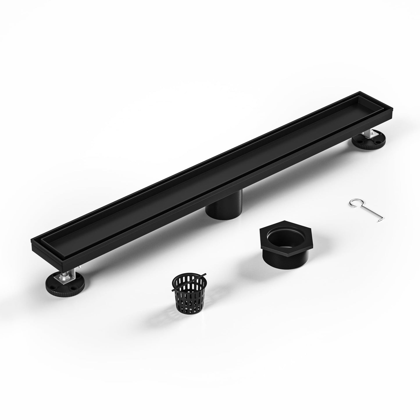 Bochni Linear Shower Drain 24" Matte Black 304 Stainless Steel | Fast Drainage | Tile Inserted | Stainless Floor Drain Grate | Hair Strainer | Drain Key | The Upgrade for Your Bathroom