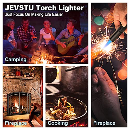 JEVSTU Black Torch Lighter with Fuel Window & Adjustable Flame – Windproof & Refillable for Cooking, Grilling, Survival, Gift