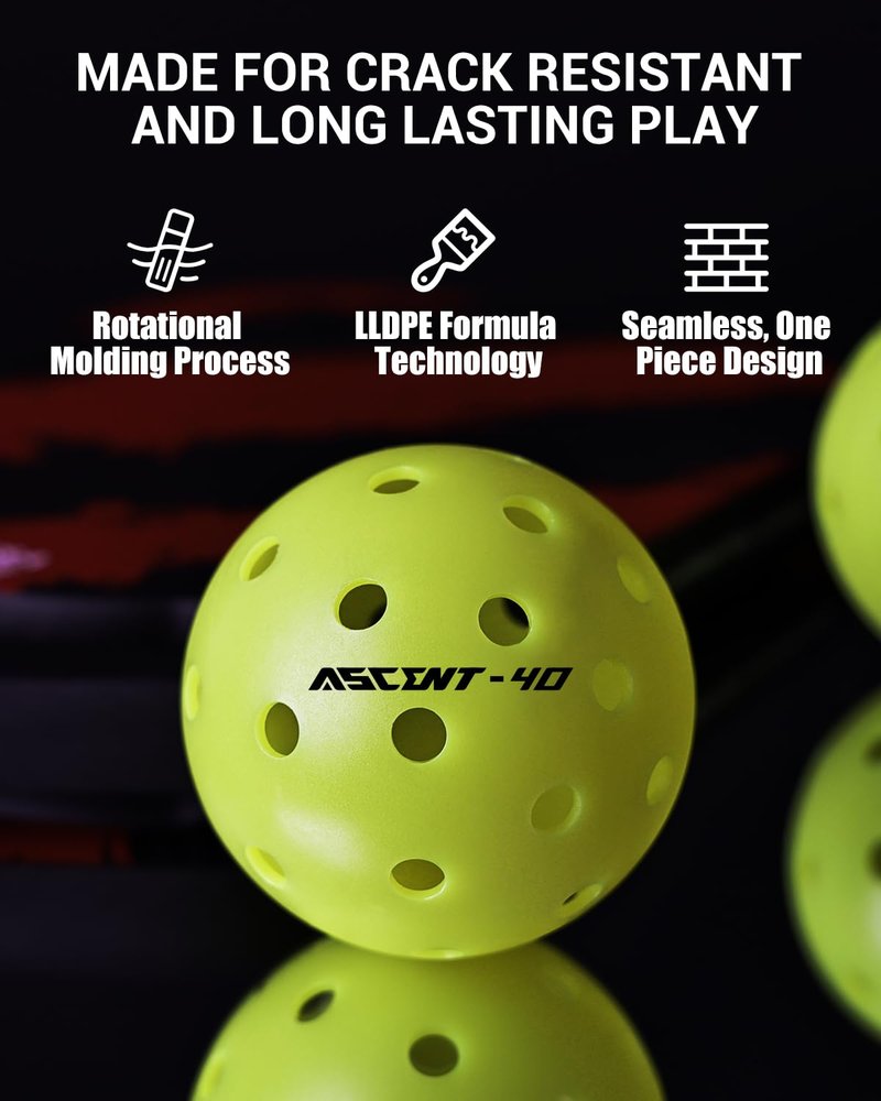 Warping Point Outdoor Pickleball Balls Usapa Approved, 12 Pack 40 Holes Competition Pickle Balls for Tournament Play, Crack Resistant Pickleball for Beginner Intermediate Pro Player, Yellow