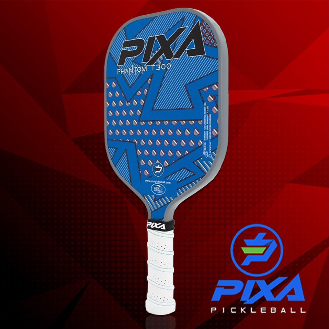 Phantom T300 Carbon Fiber Pickleball Paddle – Grit-Textured Surface for Spin & Control, Polypropylene Honeycomb Core, Tennis-Length Handle, Lightweight, USAPA Approved – PIXA Pickleball