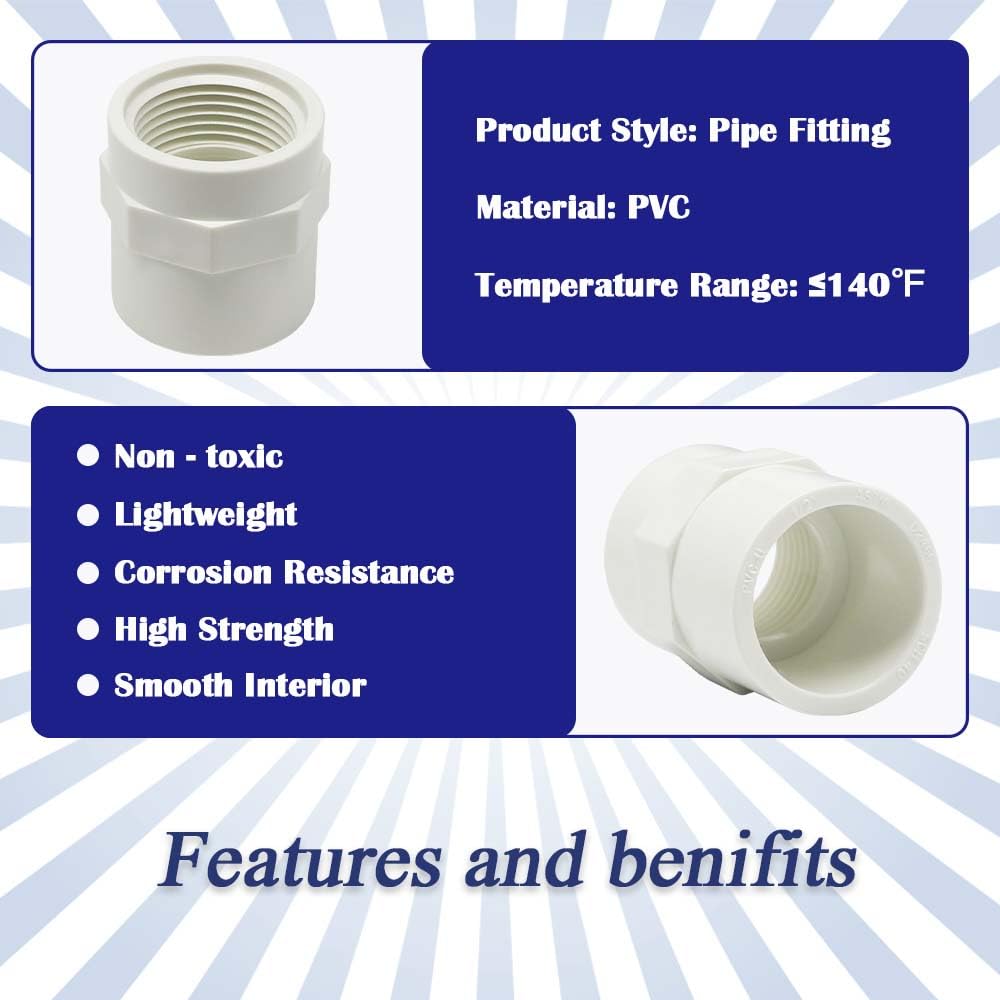 HayEastdor 6PCS 1 Inch PVC Coupling Fittings White Slip to Female Thread PVC Pipe Fitting Adapter Connector for Schedule 40 HE061-1