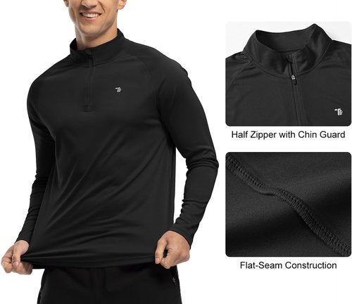 BGOWATU Men's Hiking Shirt - Long Sleeve UPF 50+ Quarter Zip Pullover | Quick Dry Rash Guard