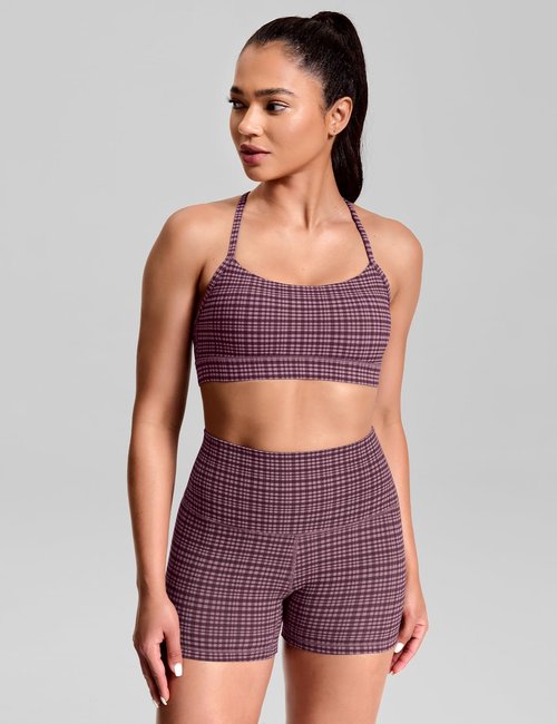 HeyNuts to Freest Womens Y Back Sports Bra, Low Impact Spaghetti Thin Strap Racerback Wirefree Workout Athletic Basic Gym Yoga Tops Padded with Built in Bras Vintage Desert Rose Grid S