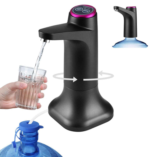Water Pump for 5 Gallon Jug, Electric Water Dispenser for 5 Gallon Bottle, USB-C Rechargeable Portable Automatic Pump with Mobile Base for RV, Camping, Home, Office - Black