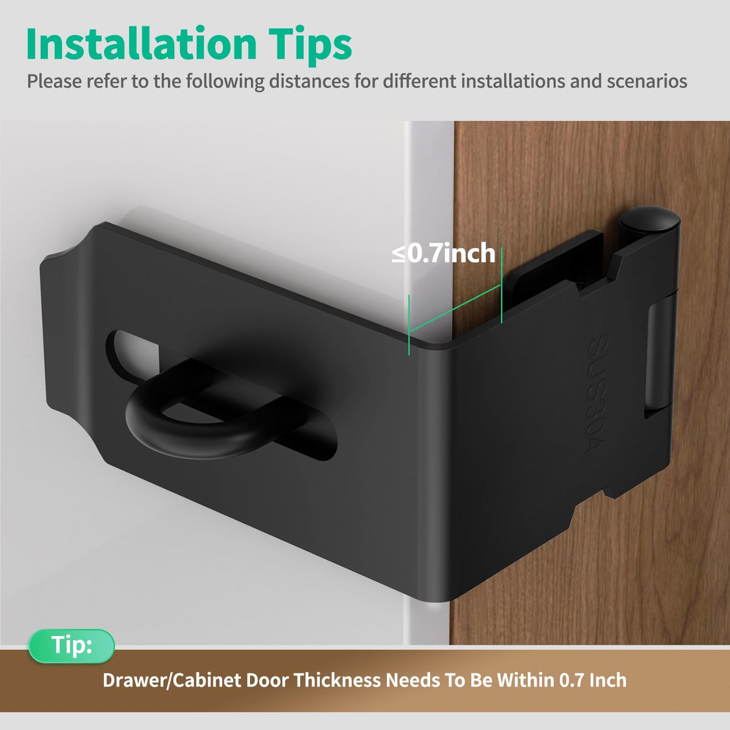 YogePote 90 Degree Hasp Latch, Heavy Duty 304 Stainless Steel Padlock Hasp Lock for Right Angle File Cabinet, Desk Drawer, Tool Box, Mailbox, Bookcase (Black-1pc)