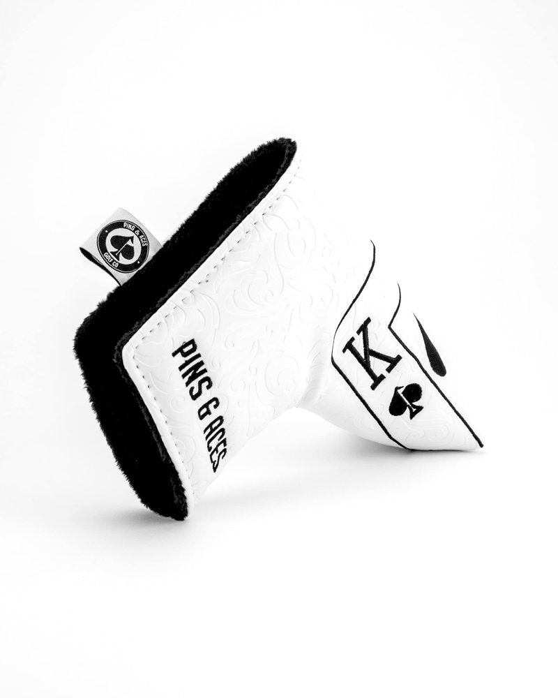 Pins & Aces Royal Flush Head Cover - Premium, Hand-Made Leather Headcover - Ace of Spades & Magnetic Closure, Tour Quality Golf Club Cover - Style and Customize Your Golf Bag Blade (Whiteout)