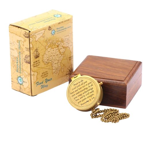Trust in The Lord, Proverbs 3: 5-6, Solid Brass Directional Engraved Compass, Baptism Gifts for Boys Girls, First Communion, Christian Gifts for Men, First Confirmation Gifts for Boys Catholic Gifts