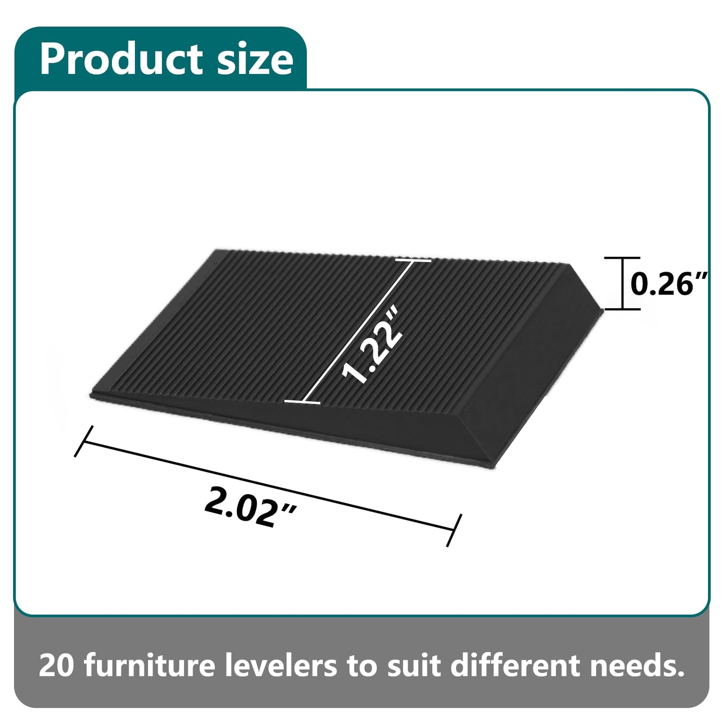 Furniture Levelers, Flexible Multi-Purpose Rubber Shims for Leveling - Prevent from Wobbling for Furniture Toilet (20Pcs, Black)
