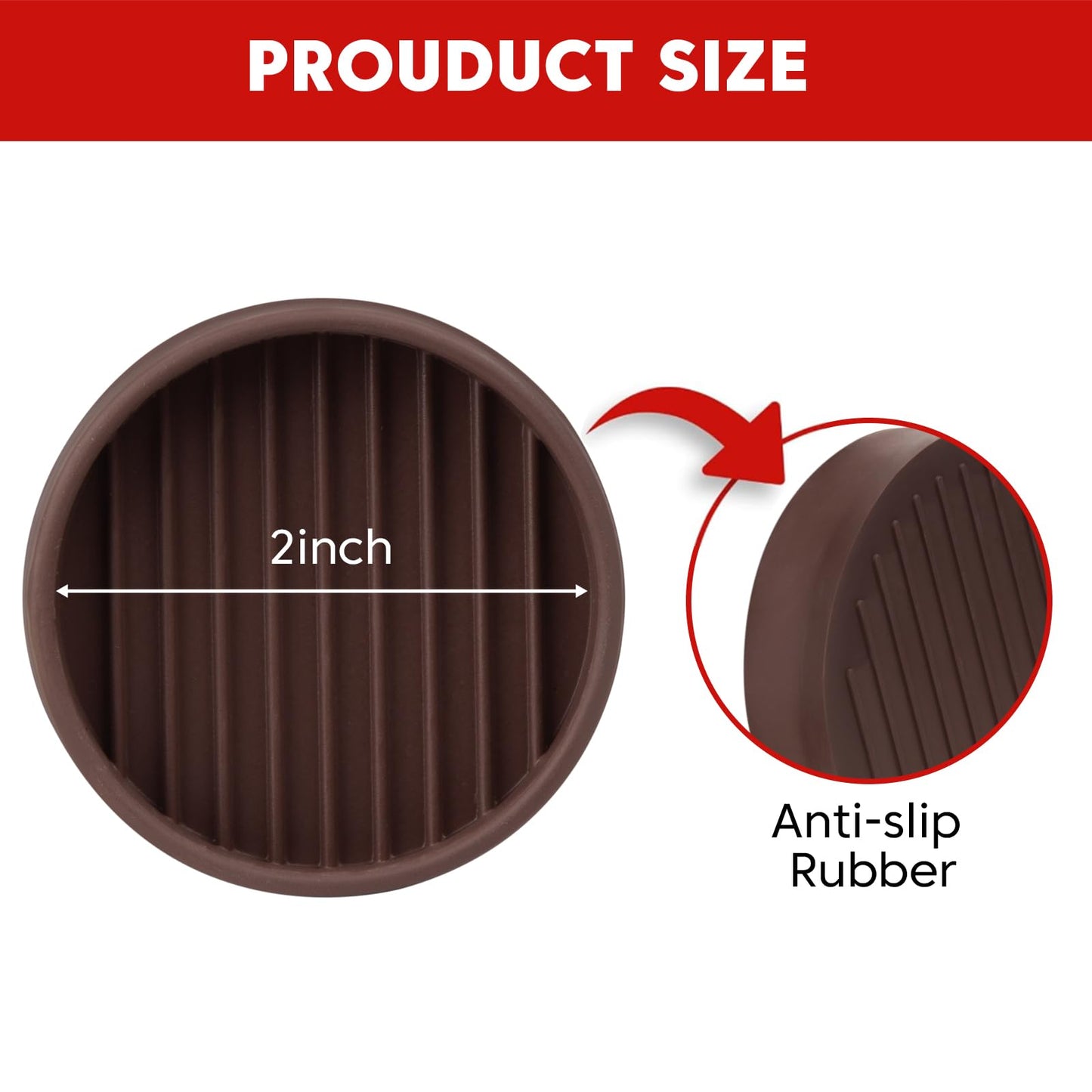 Rubber Non-Slip Furniture Pads Furniture Casters Cup Floor Protector for Bed Sofa Table and Chair Stopper (Pack of 8, 2 * 2 inches,Round, Brown)