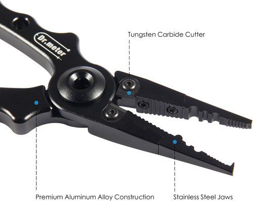 Dr.meter Aluminum Fishing Pliers - Saltwater Resistant Gear with Tungsten Carbide Cutters | Includes Gripper & Gloves