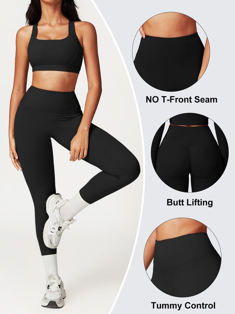 Xozeu Hidden Scrunch Workout Leggings for Women High Waisted Butt Lifting Tummy Control Gym Yoga Pants Black