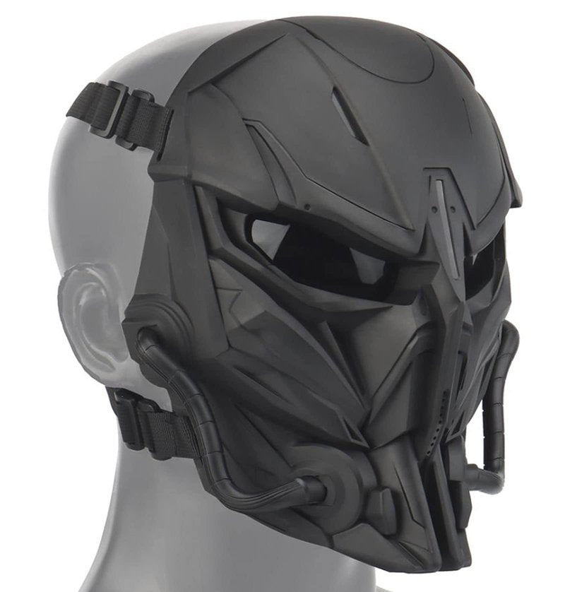 Tactical Skull Full Face Cosplay Mask with Lens Goggles Eye Protection, Men's Airsoft Mask Face Shield for Playing Airsoft/Paintball Halloween Games Cosplay (Black)