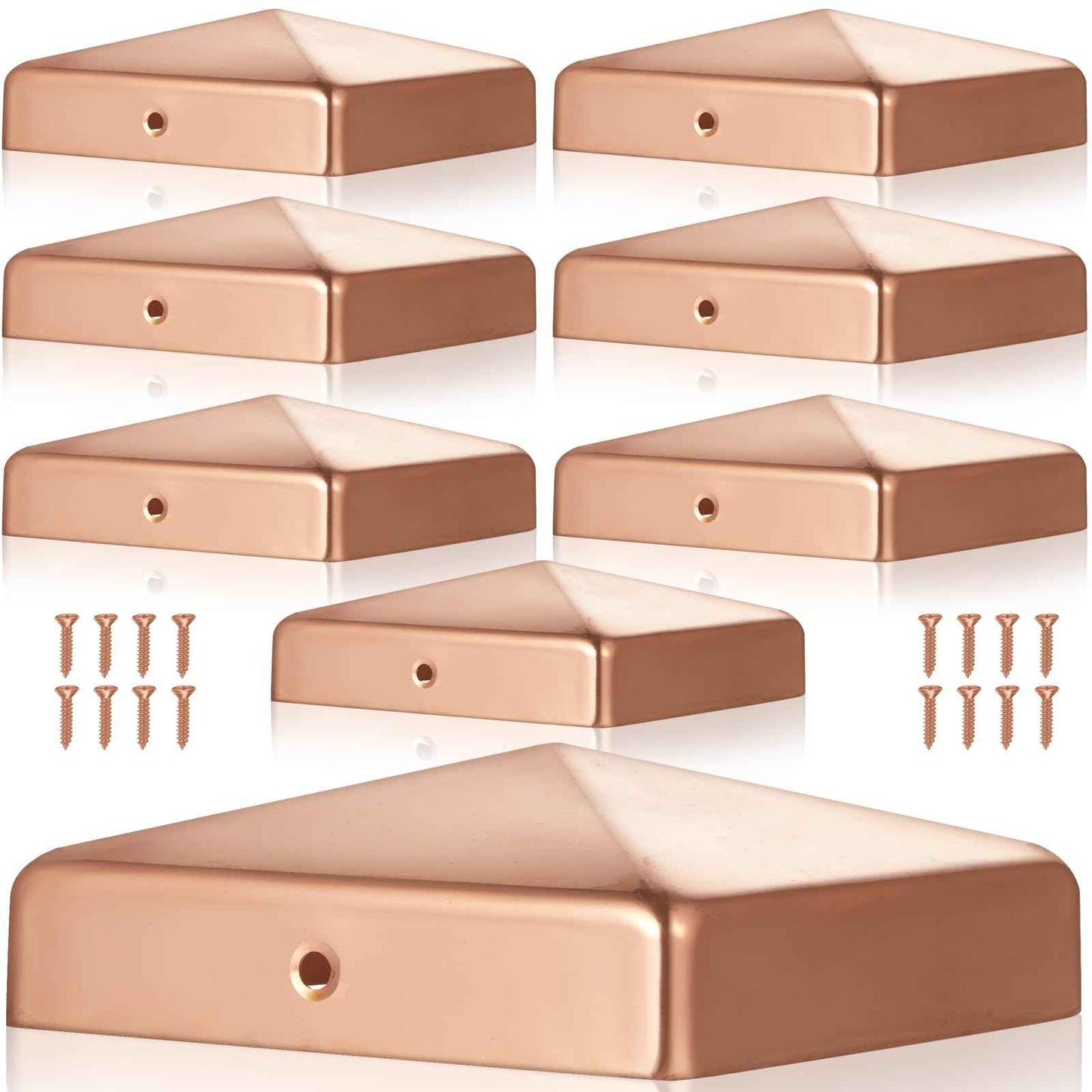 Tandefio 2 Pcs Solid Copper Post Caps Fence Pyramid Decking Caps with Screw for Metal Wood Cedar Fence Deck Corridors Mailbox Posts End Cover(4x4'' (Actual 3.5x3.5''),Pyramid)