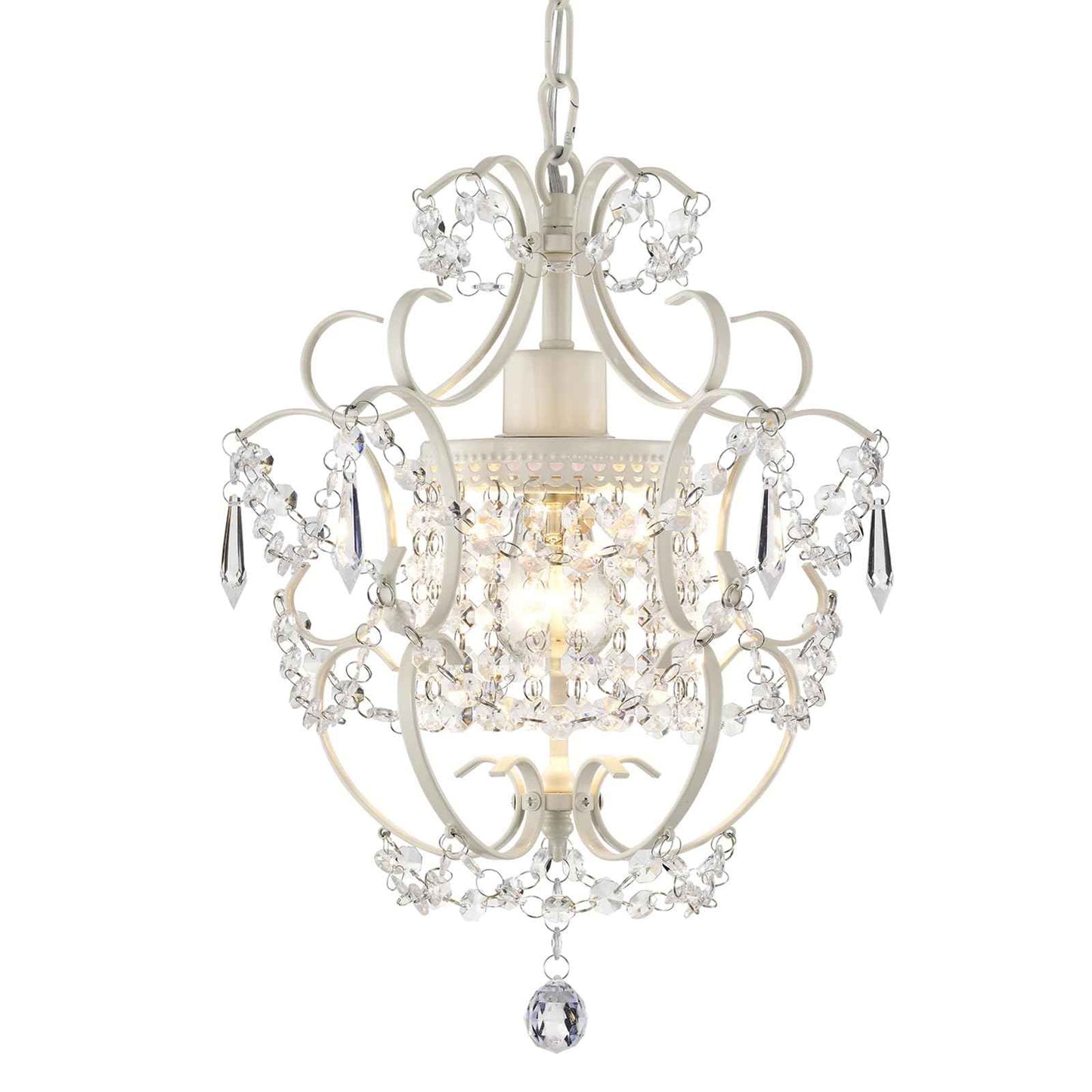 Small Crystal Chandelier for Bedroom, 90% Pre-Assembled 1 Light White Chandelier, Mini Acrylic Crystal Ceiling Light Fixture Charming for Girls Room, Closet, Bathroom, Entryway, Dining Room
