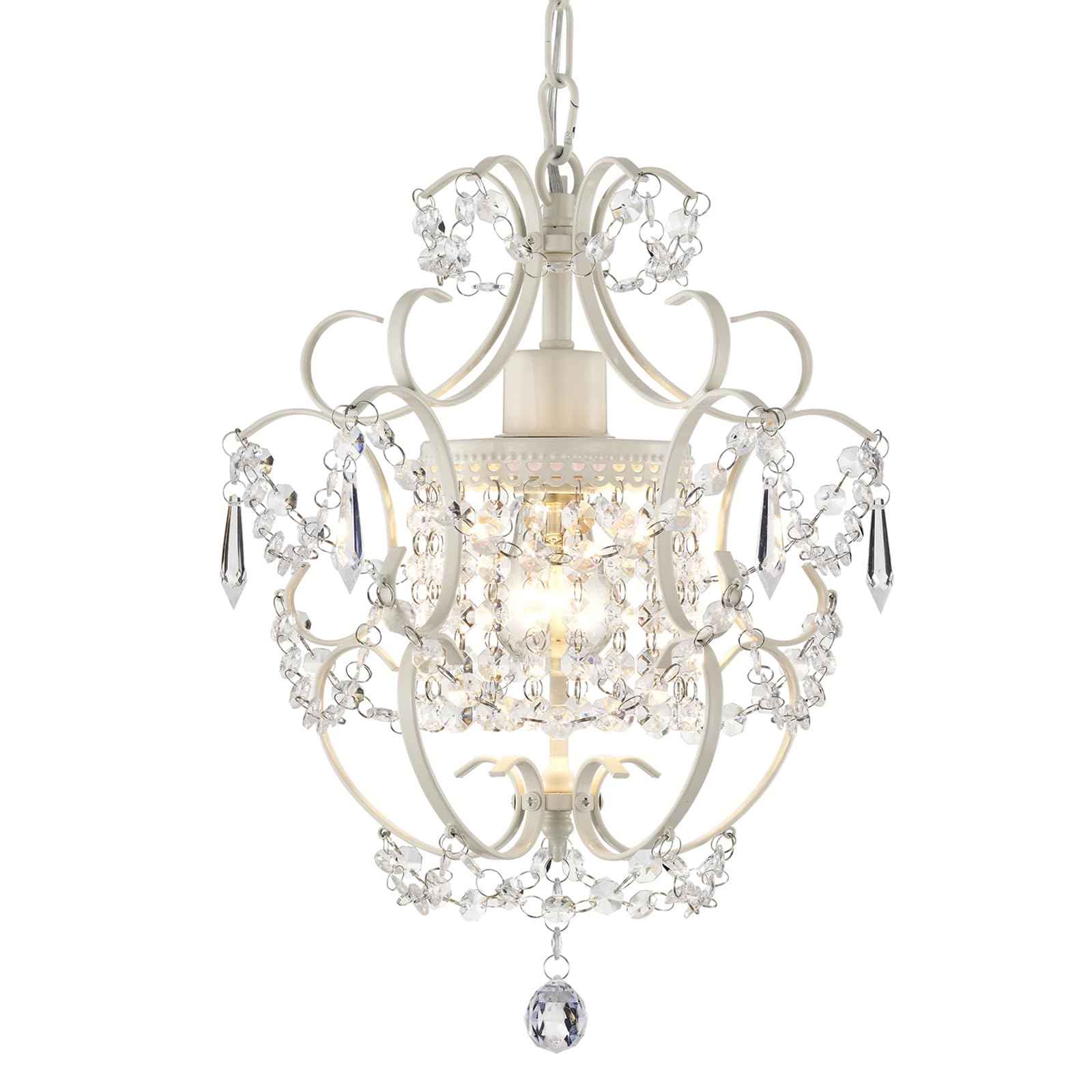 Small Crystal Chandelier for Bedroom, 90% Pre-Assembled 1 Light White Chandelier, Mini Acrylic Crystal Ceiling Light Fixture Charming for Girls Room, Closet, Bathroom, Entryway, Dining Room