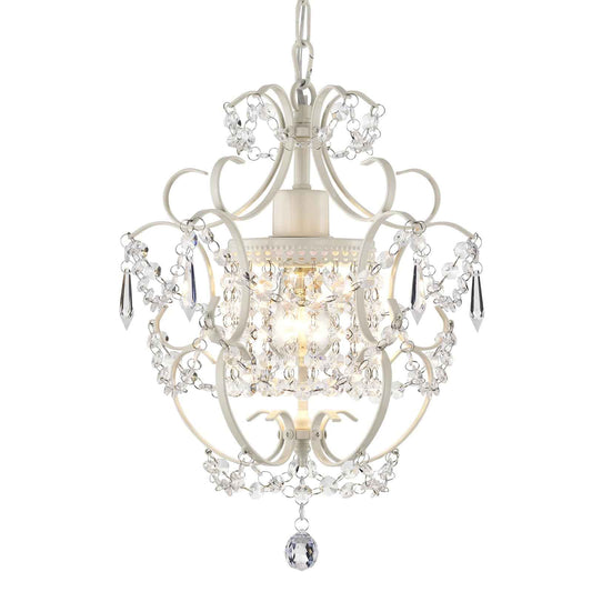 Small Crystal Chandelier for Bedroom, 90% Pre-Assembled 1 Light White Chandelier, Mini Acrylic Crystal Ceiling Light Fixture Charming for Girls Room, Closet, Bathroom, Entryway, Dining Room