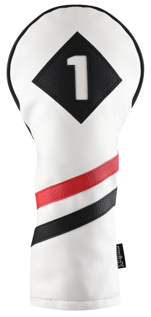 Majek Retro Golf Headcovers White Red and Black Vintage Leather Style 1 & 3 Driver and Fairway Head Cover Fits 460cc Drivers Classic Look