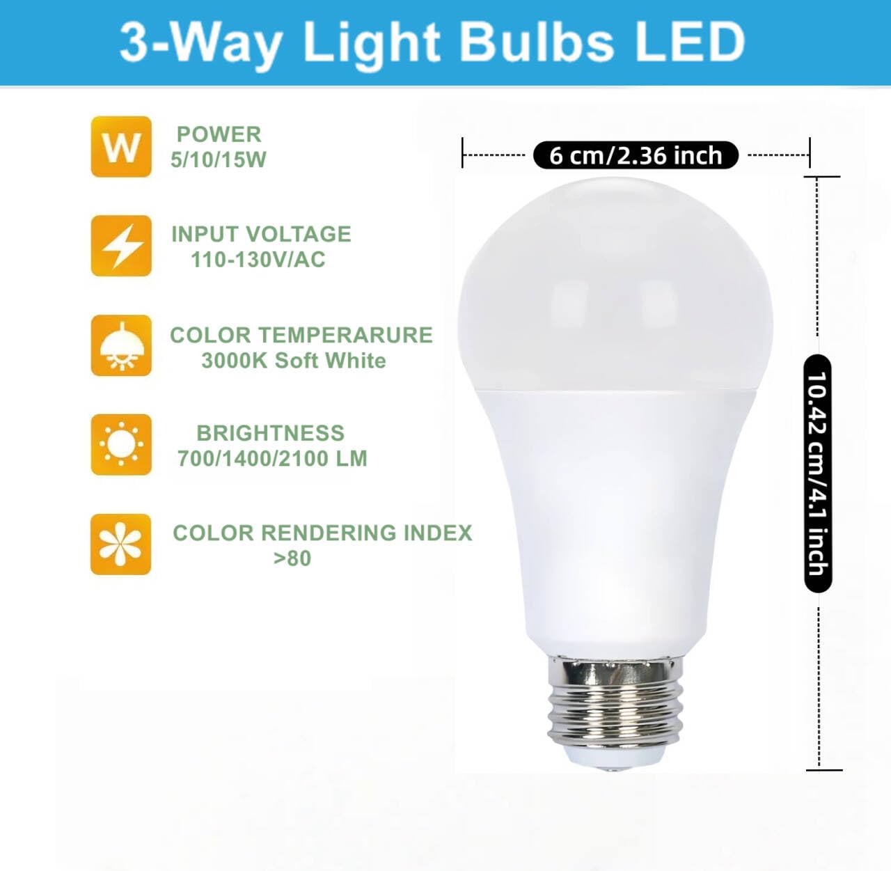 GODUORA 2-Pack 3Way Light Bulbs 50-100-150,Soft White 3000K,Three Way A19,E26 Base for Table Lamps&Floor Lamps
