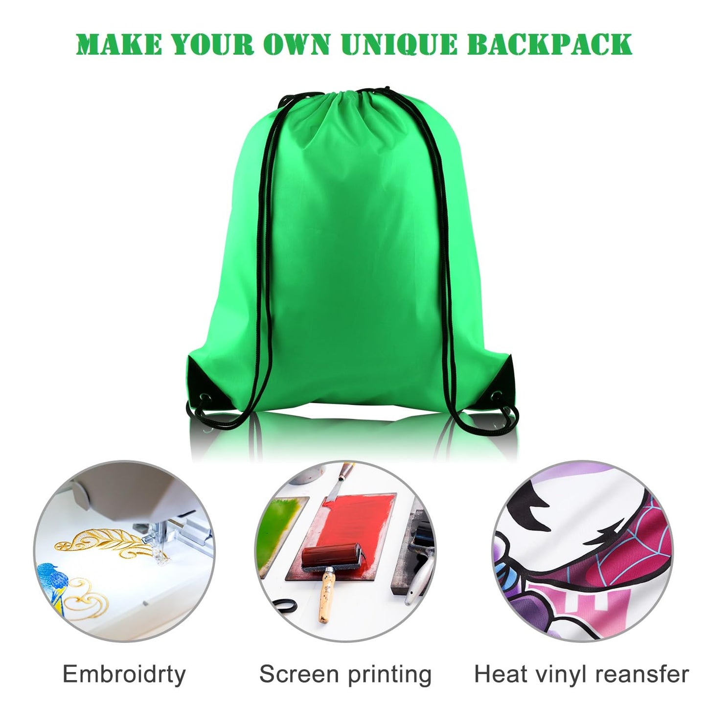 KUUQA 20Pcs Drawstring Backpack Bag Bulk Green Drawstring Bags String Backpack Sport Gym Sack Bags Foldable Storage Bag for Women Men Shopping Gym Travel Sports