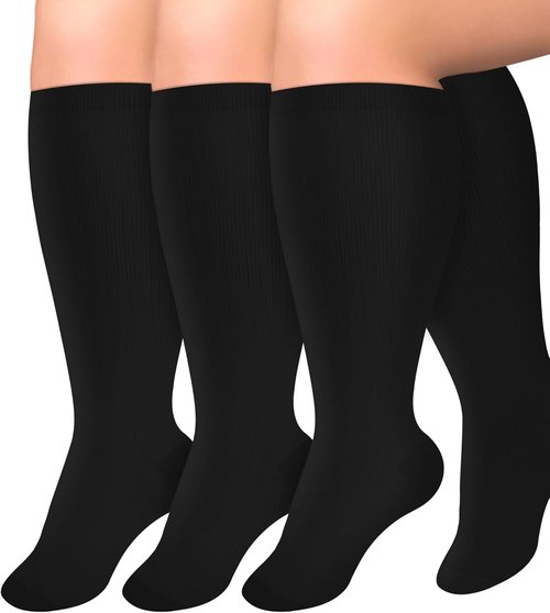 Diu Life Plus Size Compression Socks - Extra Knee High Support for Wide Calves | 3 Pairs