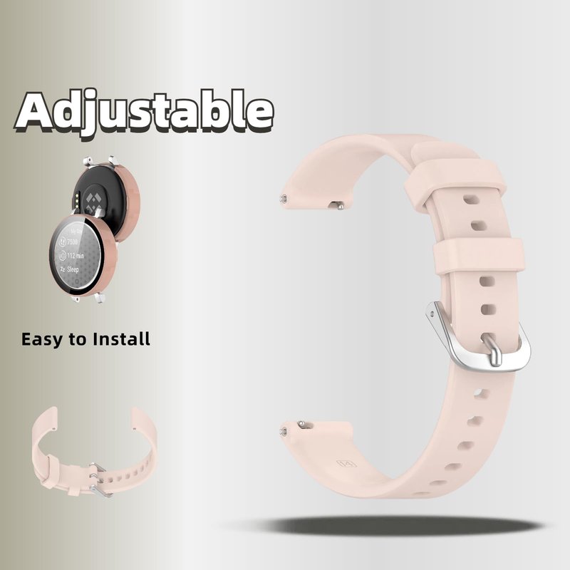 QHBAMD Band and Case for Garmin Lily 2, Soft Silicone Strap with Full Protective PC Cover, Breathable Replacement Wristband (Pink)