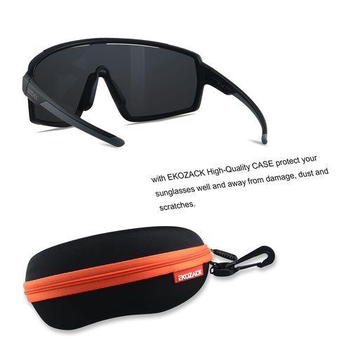 EKOZACK Polarized Cycling Glasses for Men Women Big Large Driving Fishing Mountain Bike Baseball Sunglasses UV Protection Black Shades