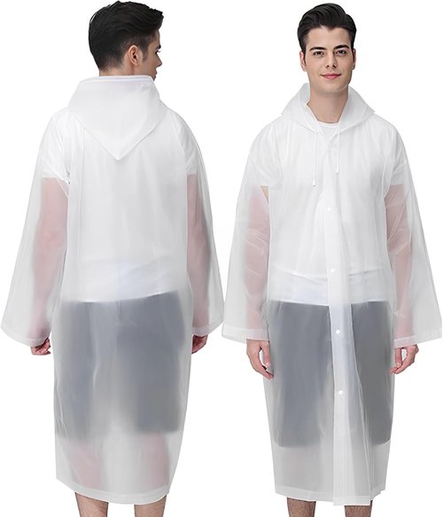 Cosowe Reusable Rain Ponchos for Adults - 2 Pack Emergency Raincoats with Hood & Drawstring