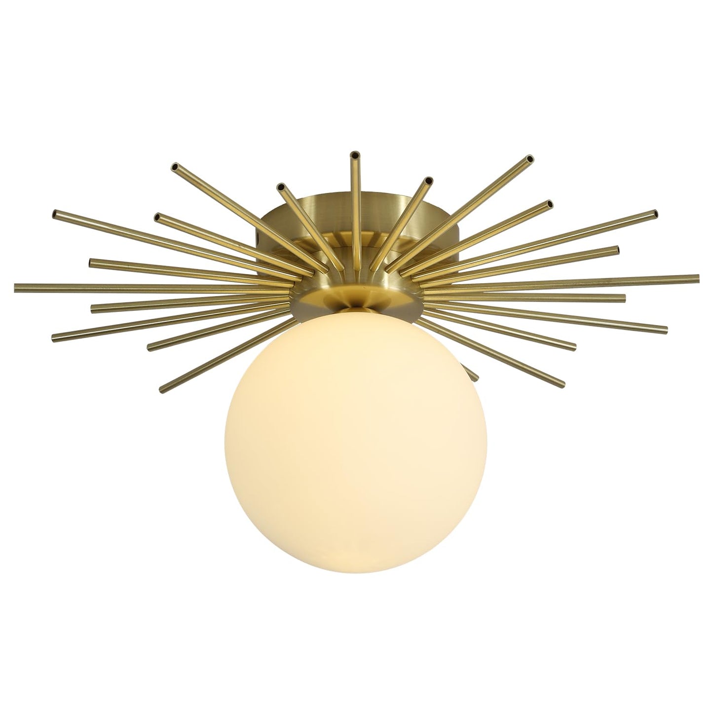 BOKT Modern Gold Semi Flush Mount Ceiling Light Mid Century White Glass Globe Ceiling Light Industrial Close to Ceiling Light Vintage Golden Ceiling Lamps Brushed Brass Hallway Light Fixtures