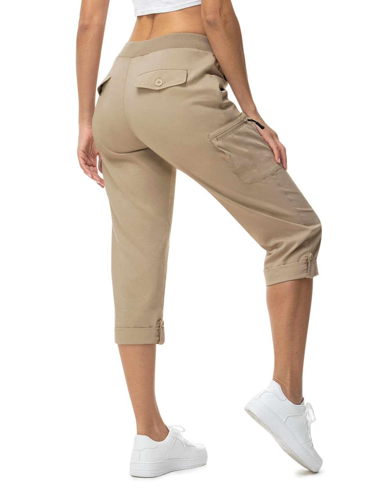 TBMPOY Womens Cargo Capris with Pockets Lightweight Hiking Capris Pants Quick Dry Casual Cropped Pants Summer Trip Cotton Khaki XL
