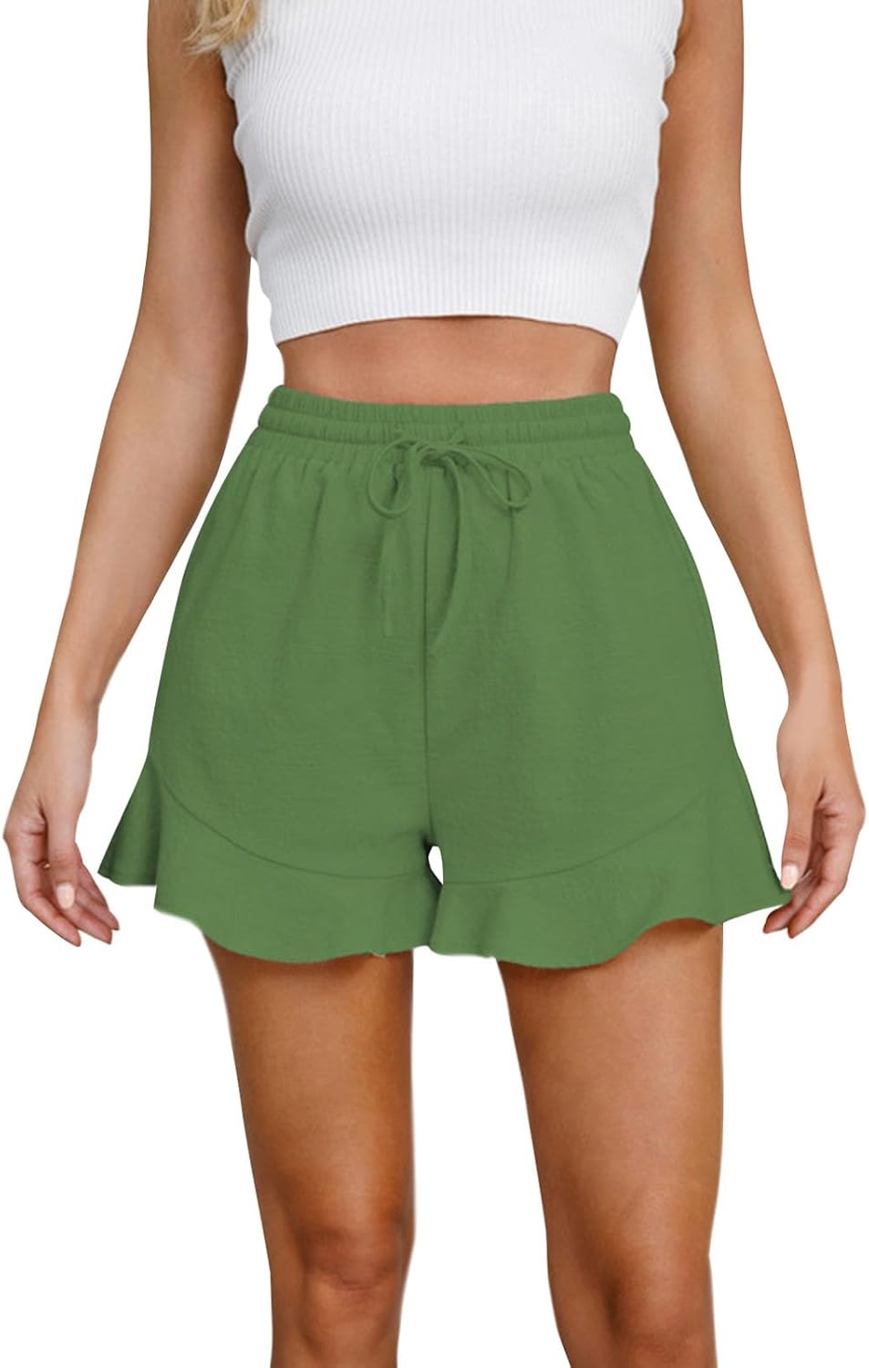 Skiennix Cotton Ruffle Athletic Shorts - High Waist, Stretchy, Casual Summer Pants for Women