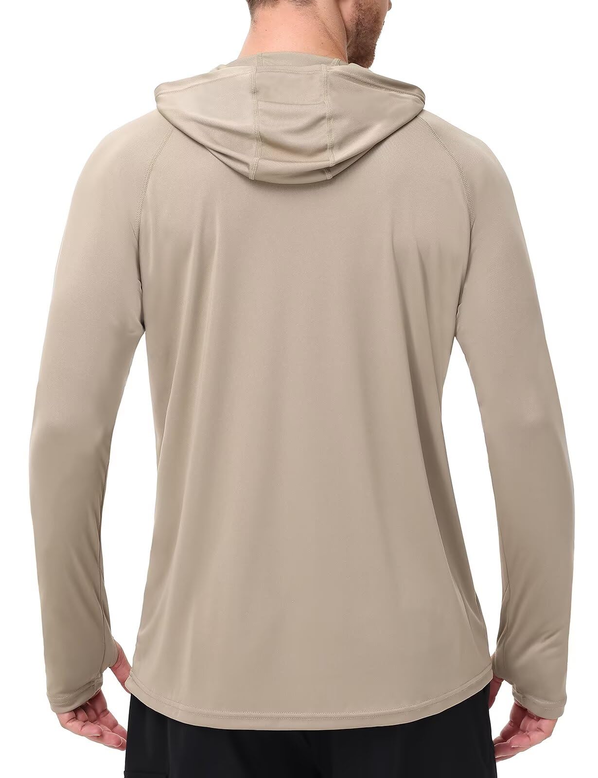 FUWODE Mens Long Sleeve Sun Shirt with Hood SPF UV Protection Clothing for Hiking Fishing Running Rush Guard Dri Fit Khaki