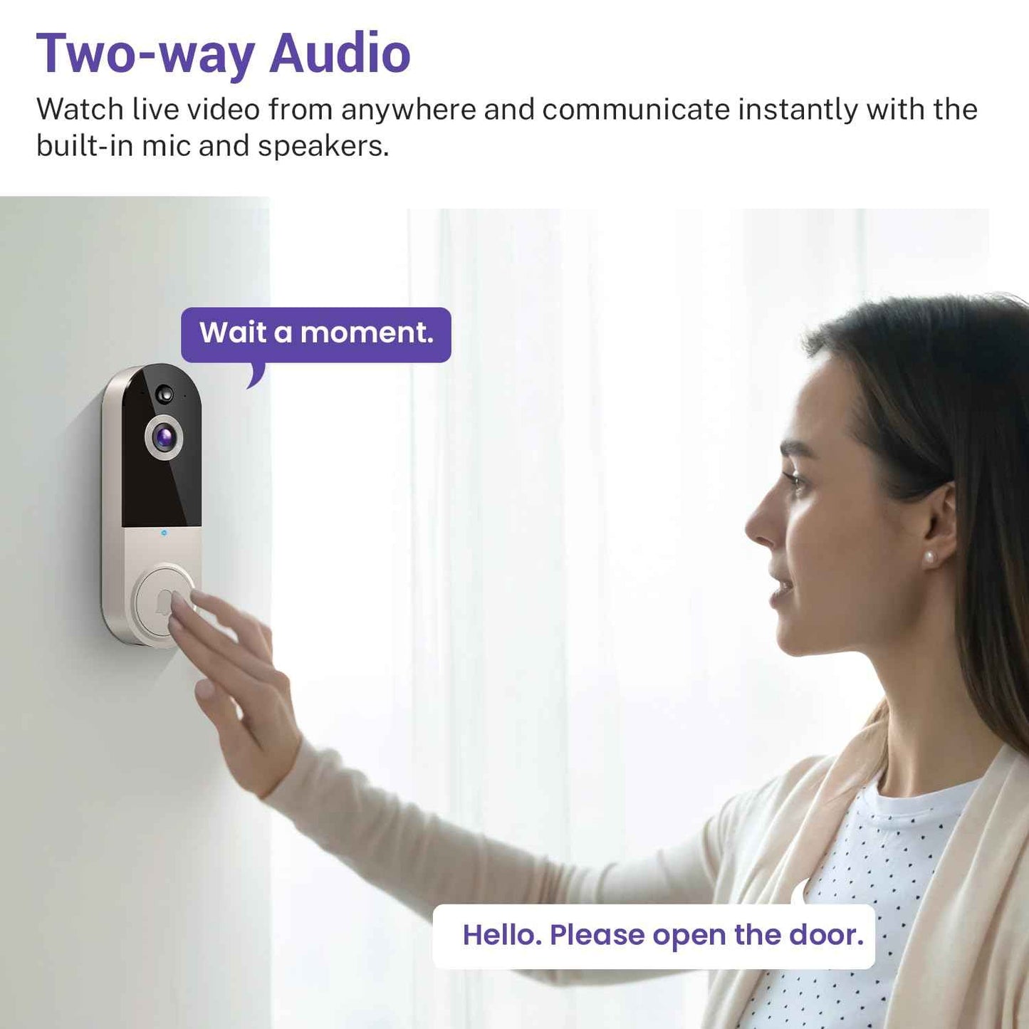 1080P Video Doorbell Camera Wireless, Cloud Storage, Live View, 2-Way Talk, Night Vision, 2.4Ghz WiFi Only, Indoor Surveillance, Real-Time Alert (Linen)