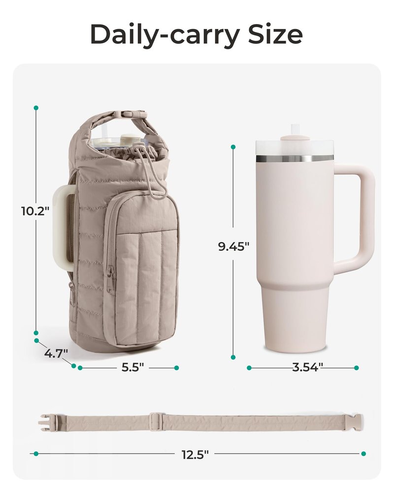 BAGSMART Water Bottle Holder Bag with Strap, 40/32 oz Crossbody Bag Gym Accessories, Sling Purses for Women, Camel