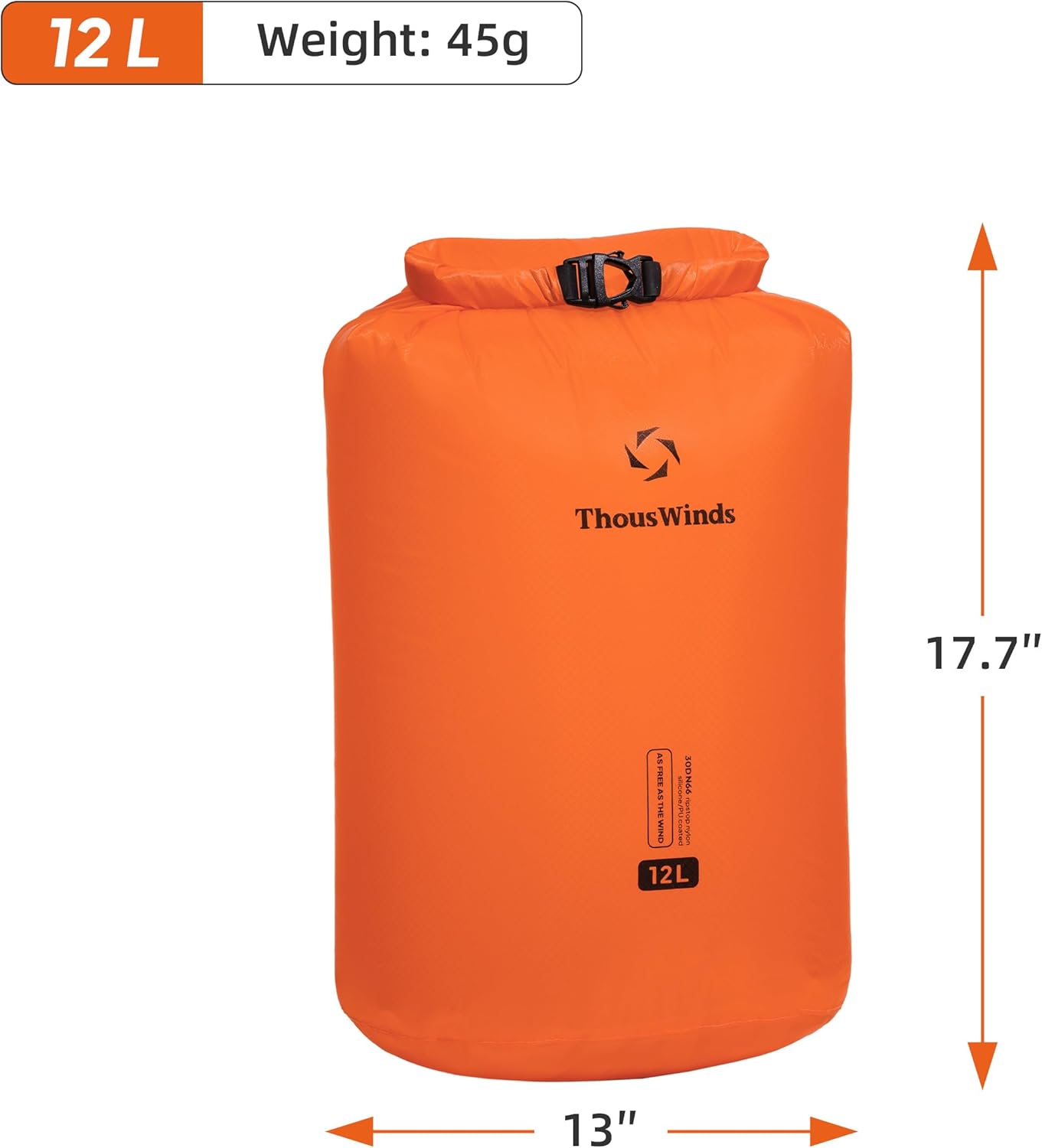 Thous Winds Waterproof Dry Bag - 12L Lightweight Roll Top Storage Sack for Travel & Outdoor Activities