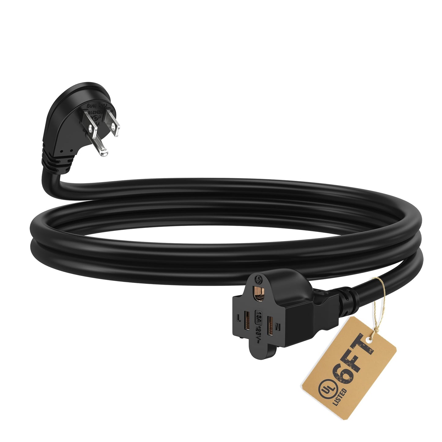 LUCKY TL Indoor Outdoor Extension Cord, 16/3 Gauge Black Short Extension Cord 6ft, Waterproof Flexible Case, Made in Pure Copper, 13A 1625W 16AWG SJTW, 3 Prong Heavy Duty Wire, UL