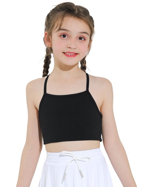 Hvididan Black Sports Bra Girls - Size 10-12 Spaghetti Strap Y Back Training Bras Racerback Yoga Bralette Comfort Crop Top