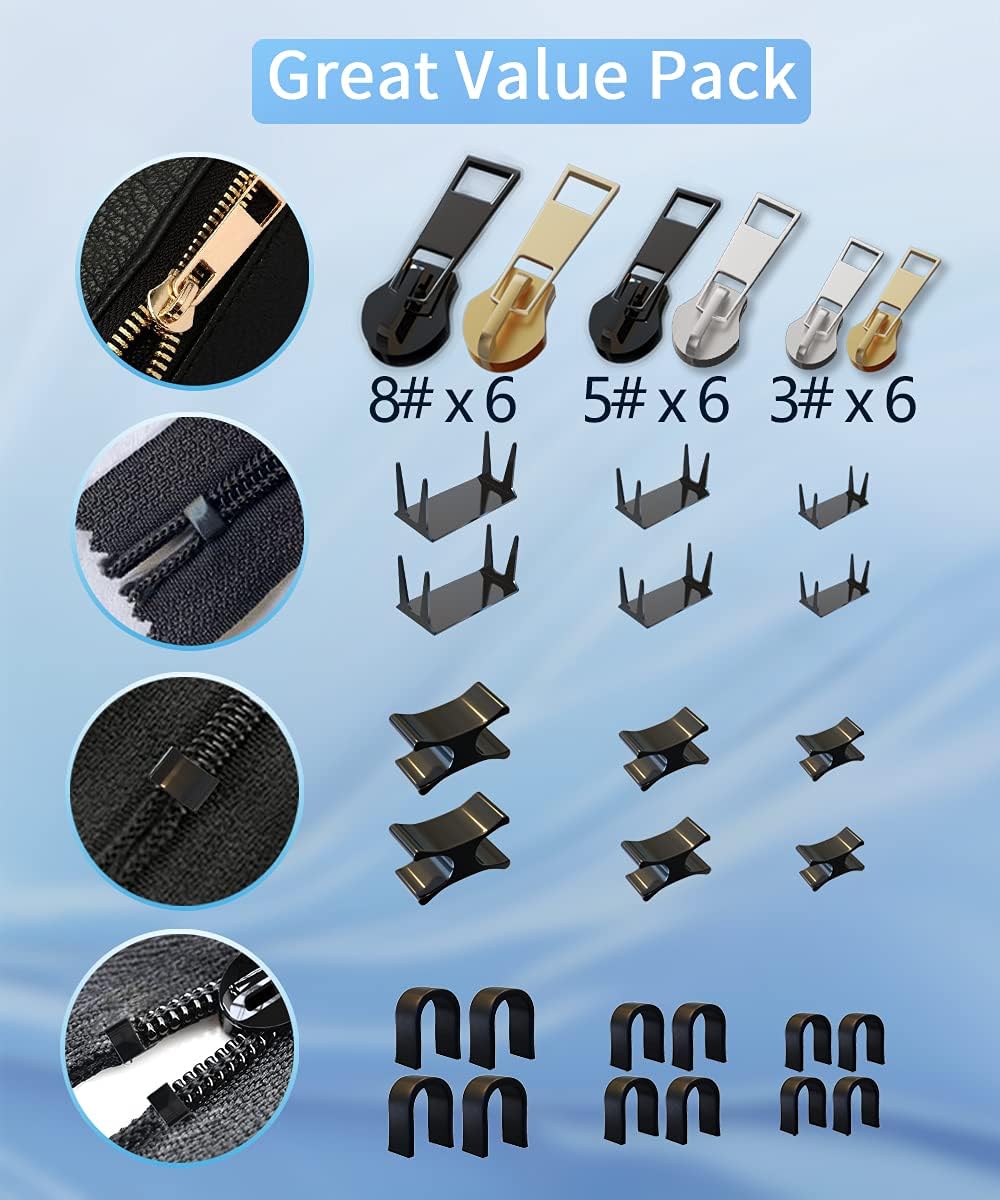 Zipper Repair Kit, Upgraded Zipper Replacement Slider Kit (99 PCS), Include Zipper Pull Replacement, Instant Zippers Plier, Easy Install, Zippers Fix Kit for Jacket Backpack Luggage (3 Sizes #3, 5, 8)