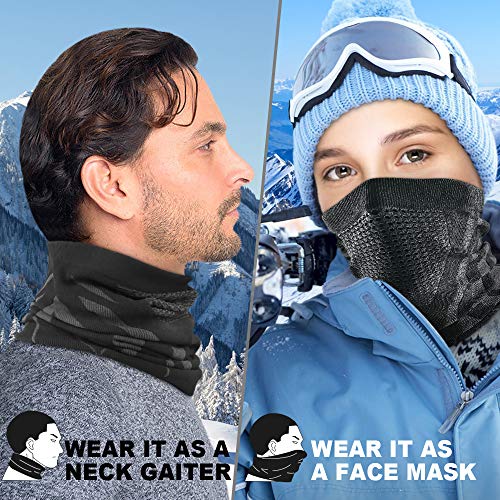 Winter Neck Warmer Face Mask - Windproof & Breathable - Black + Black