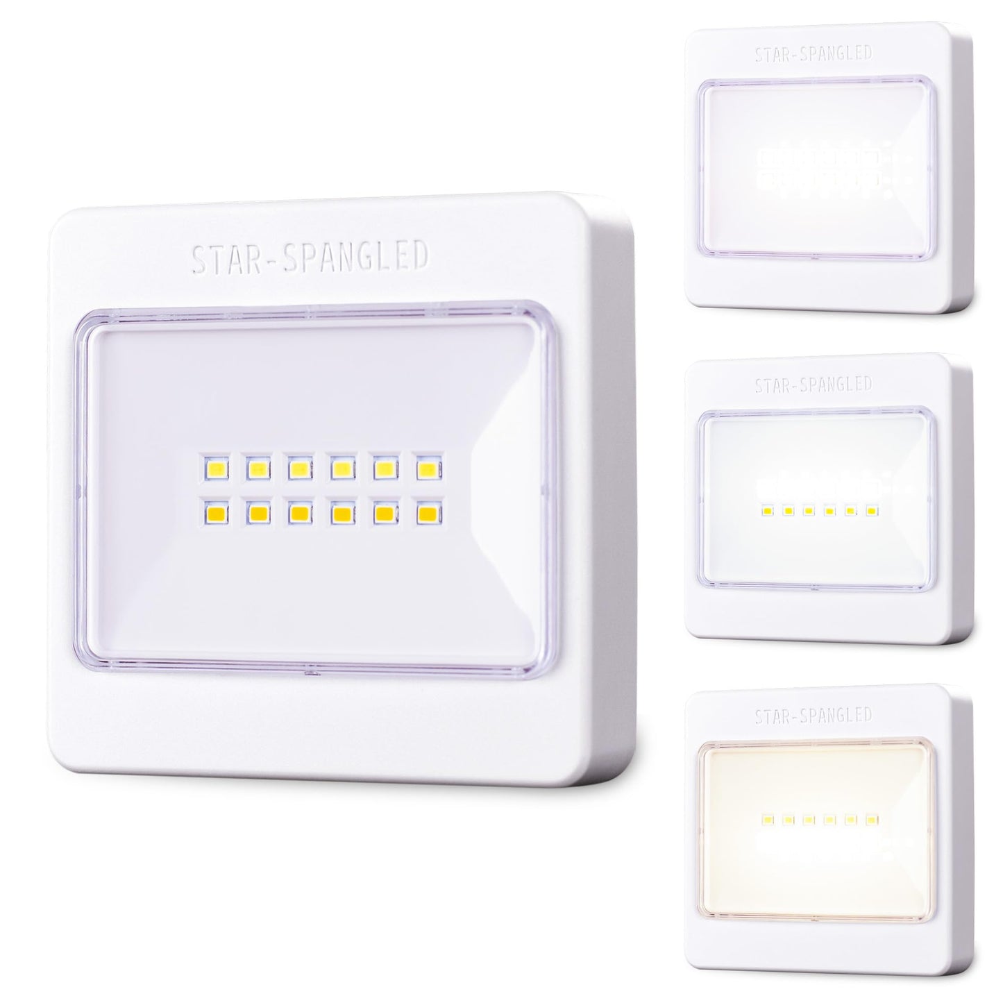 STAR-SPANGLED 3 Pack 3.7” Dimmable Push Tap Lights, Stick on LED Touch Lights AA Battery Operated, 3 Color Modes Sticky Button Lamps for Classroom, Kitchen, Under Cabinet, Closet