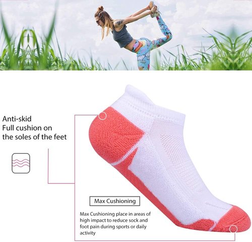 JOYNÉE Women's Athletic Running Socks - Cushioned Low Cut Tab | 6 Pack in White, Size 9-11