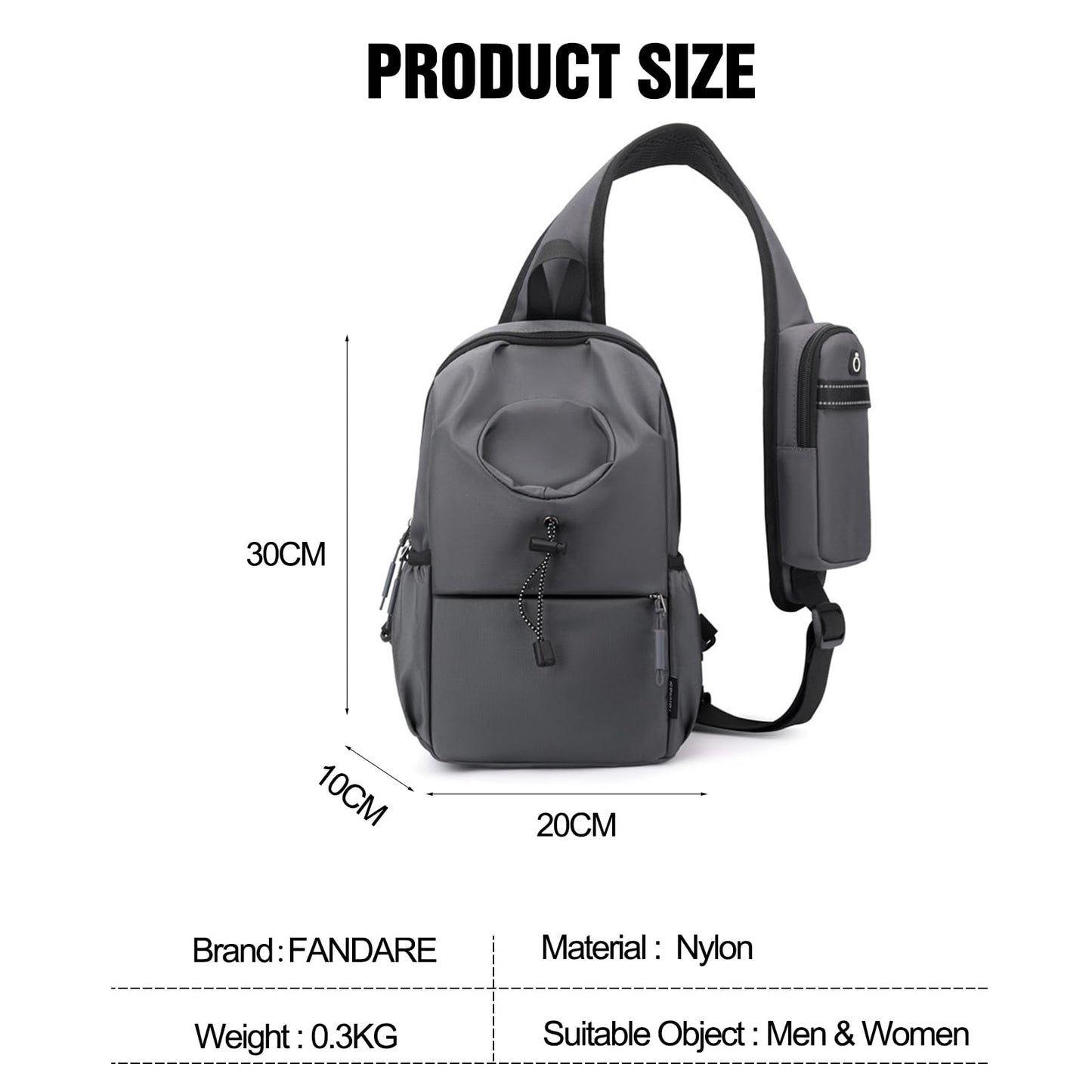 FANDARE Sport Sling Bag Men Chest Pack with Shoulder Pocket Women Versatile Motorcycle Crossbody Sling Bag Cover Pack Carry Body Wallet for Hiking Running Outdoor Travel Daypacks Dark Grey