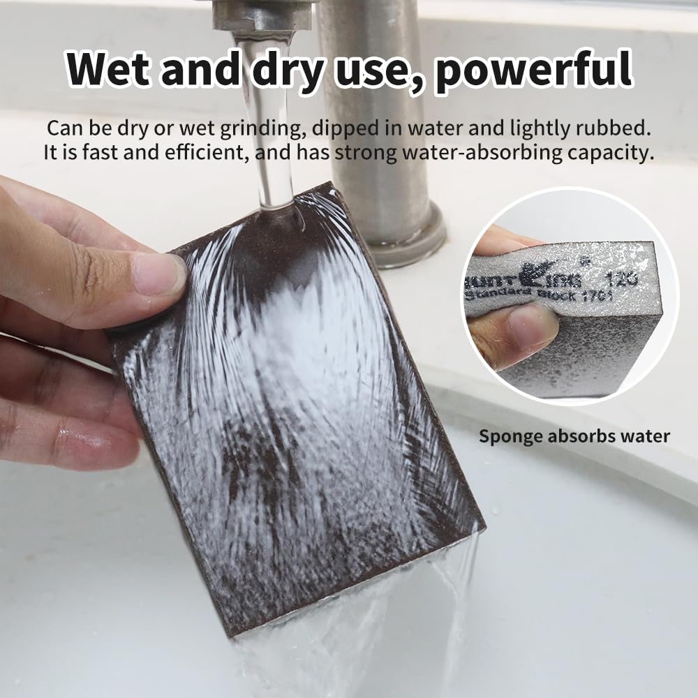 Huntking 6 Pack Sanding Sponge Sanding Block 36/60/100/120/180/220 Grit Sandpaper Assortment Hand Sander Sponges-Wet and Dry Sandpaper for Wood Drywall Metal Glasses