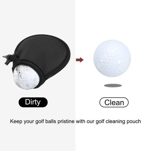 PATIKIL Golf Ball Washer Pouch, 4 Pack Portable Golf Balls Cleaner Pocket Bag with Hanging Clip for Women Men Golf Exercise, Black