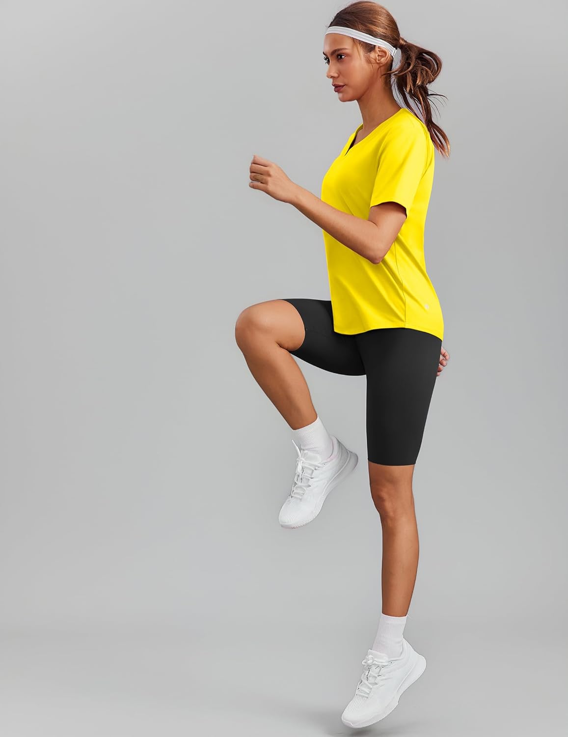 PINSPARK Soft Workout Tops for Women - Short Sleeve V-Neck with Moisture Wicking & UPF 50+ Sun Protection | Quick Dry Gym Shirt