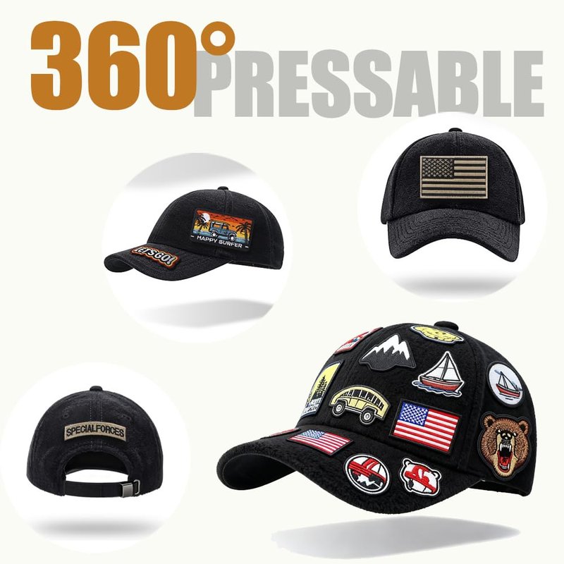 Classic Black Baseball Caps for Men Women Golf Dad Hat Patches Plain Cap Full Surface Hook-and-Loop Adjustable Trucker Hat Patch Hats for Mens Baseball Hats Running Outdoor Activities All Seasons