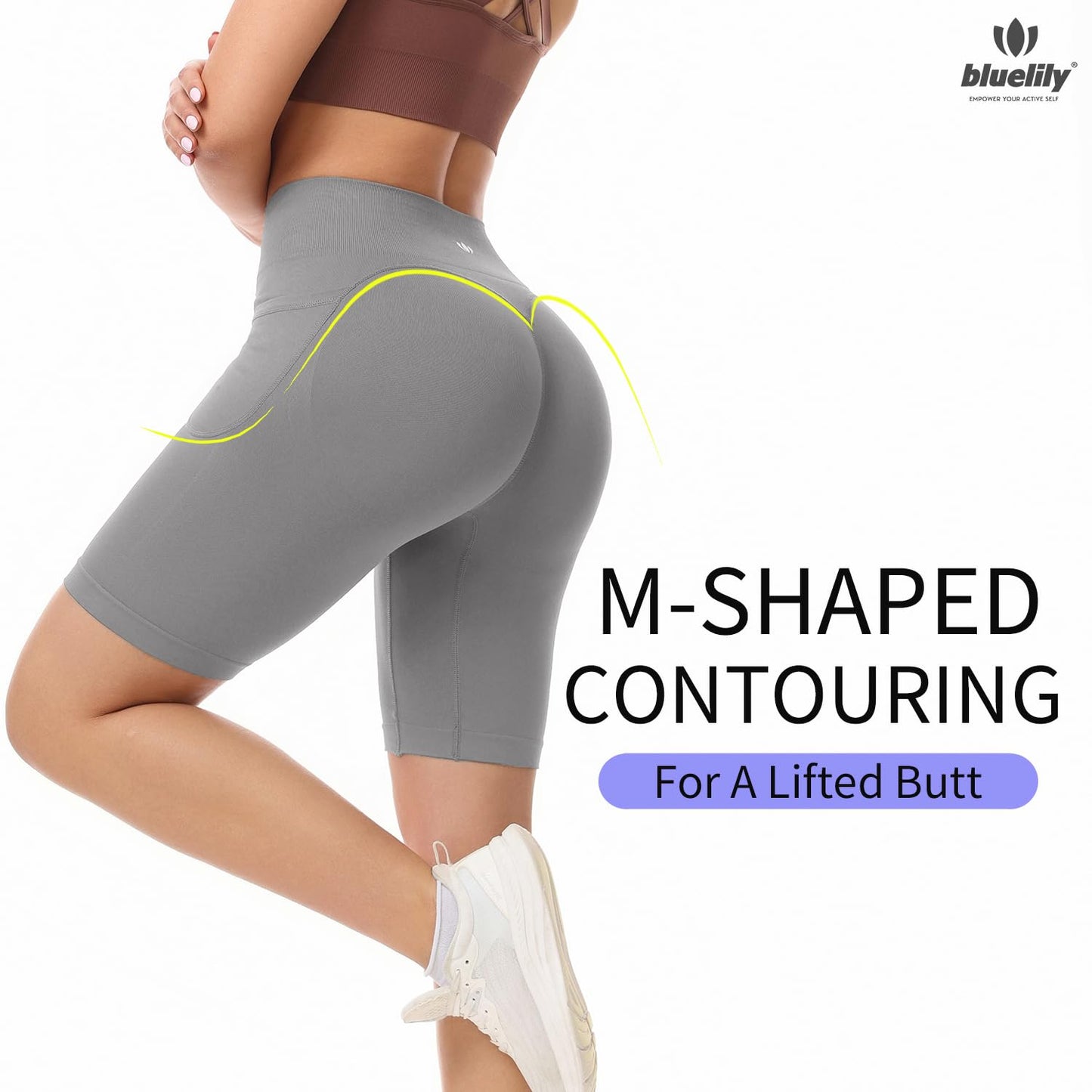 BLUELILY 3 Pack Women's Biker Shorts with Pockets 5" 8" Seamless High Waisted Tummy Control Workout Shorts for Running Gym