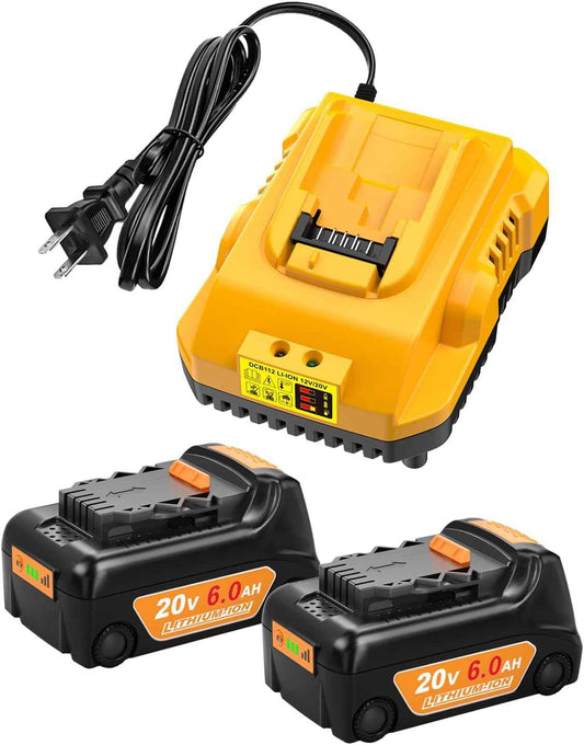 2-Pack Dewalt 20V 6.0Ah Battery Replacement with DCB112 Charger Station - Yellow