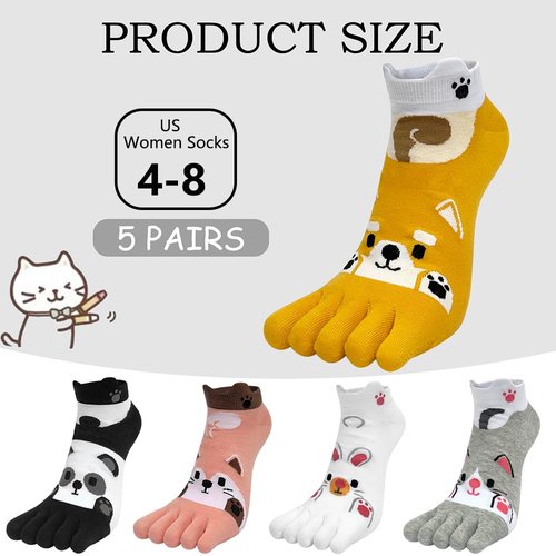 ABTRAV Womens Funny Toe Socks Five Finger Low Cut Socks Cartoon Toe Seperated Cotton Running Ankle Socks