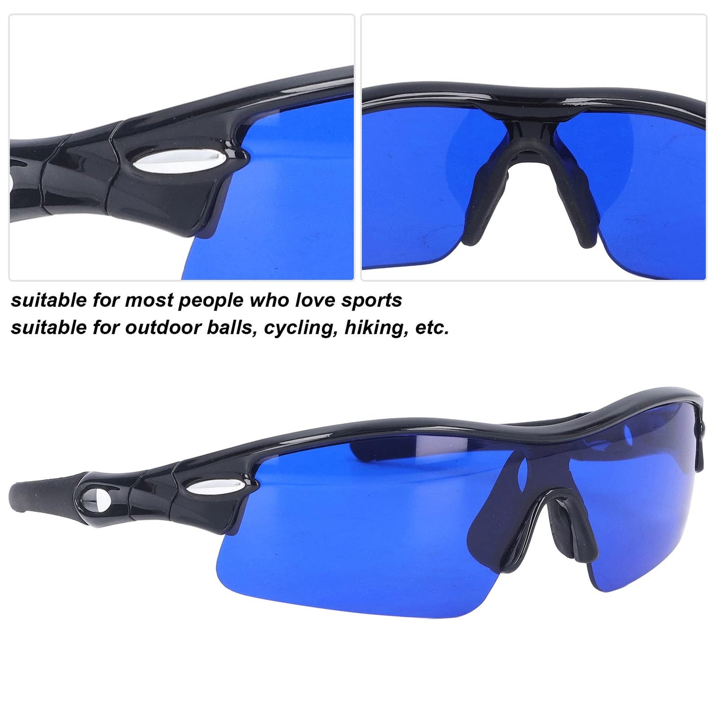 MOUMOUTEN Golf Ball Finder Glasses, Polarized Blue Lens UV Proof Sun Protection Grass Filter with Glasses Cloth and Storage Bag, Ball Finding Filtering Sunglasses for Golfers(Black)