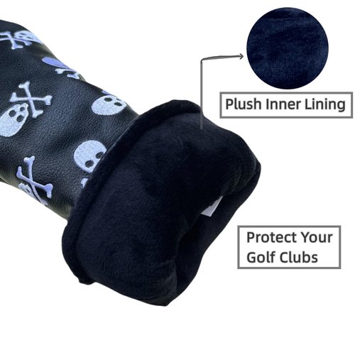 Golf Club Headcover 3 Wood Headcover Hybrid Head Covers Skulls Embroidery Premium Leather Driver Fairway Wood Hybrid Blade Mallet Putter Cover Magnetic Closure (1pc for Driver)